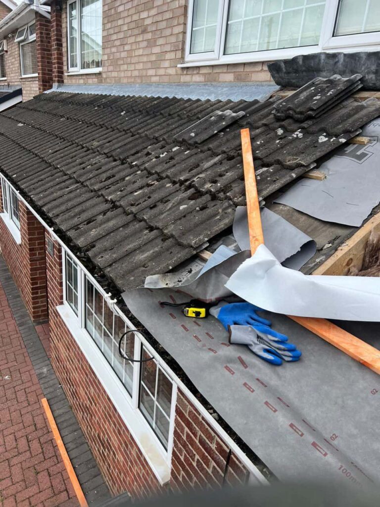 This is a photo of a pitched roof which is being repaired. The existing roof was leaking badly. Works carried out by LS Roofing Chalfont St Giles